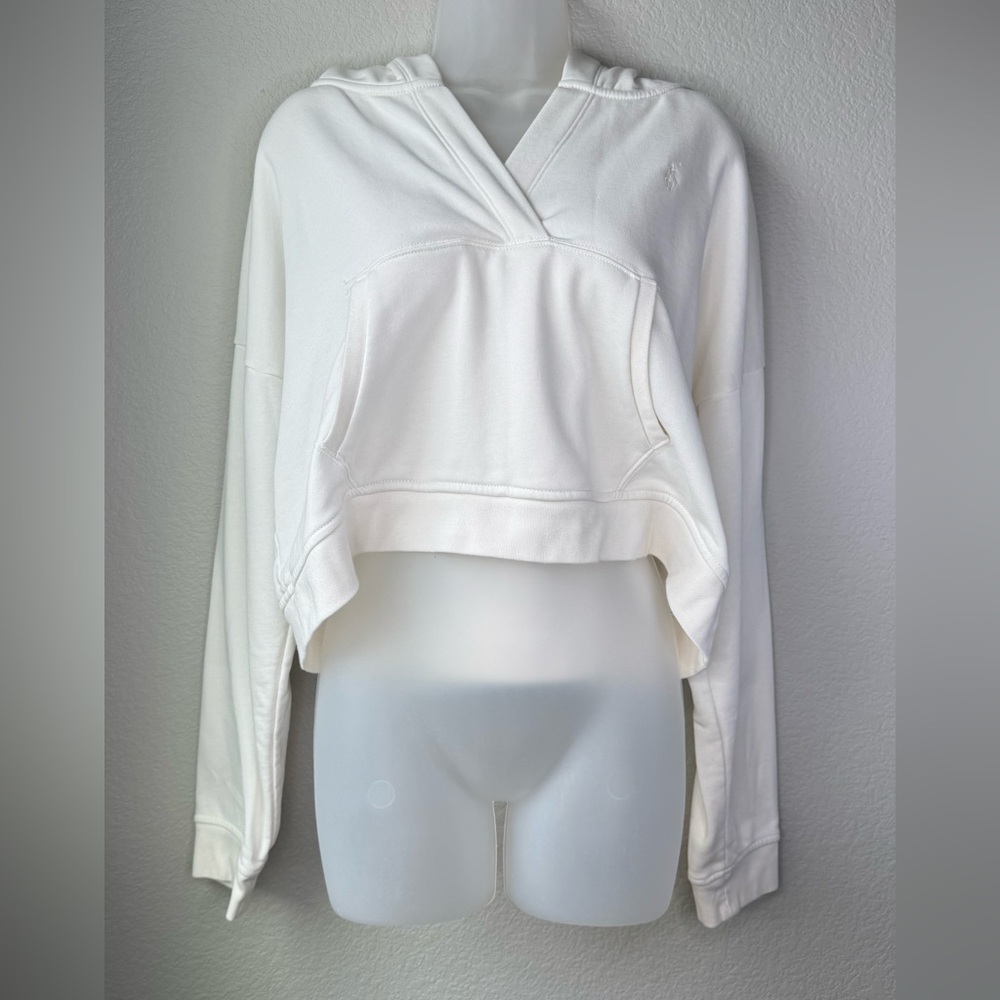 Polo‎ Ralph Lauren Cream Cropped Pullover Hoodie Sweatshirt Size Large NWOT
